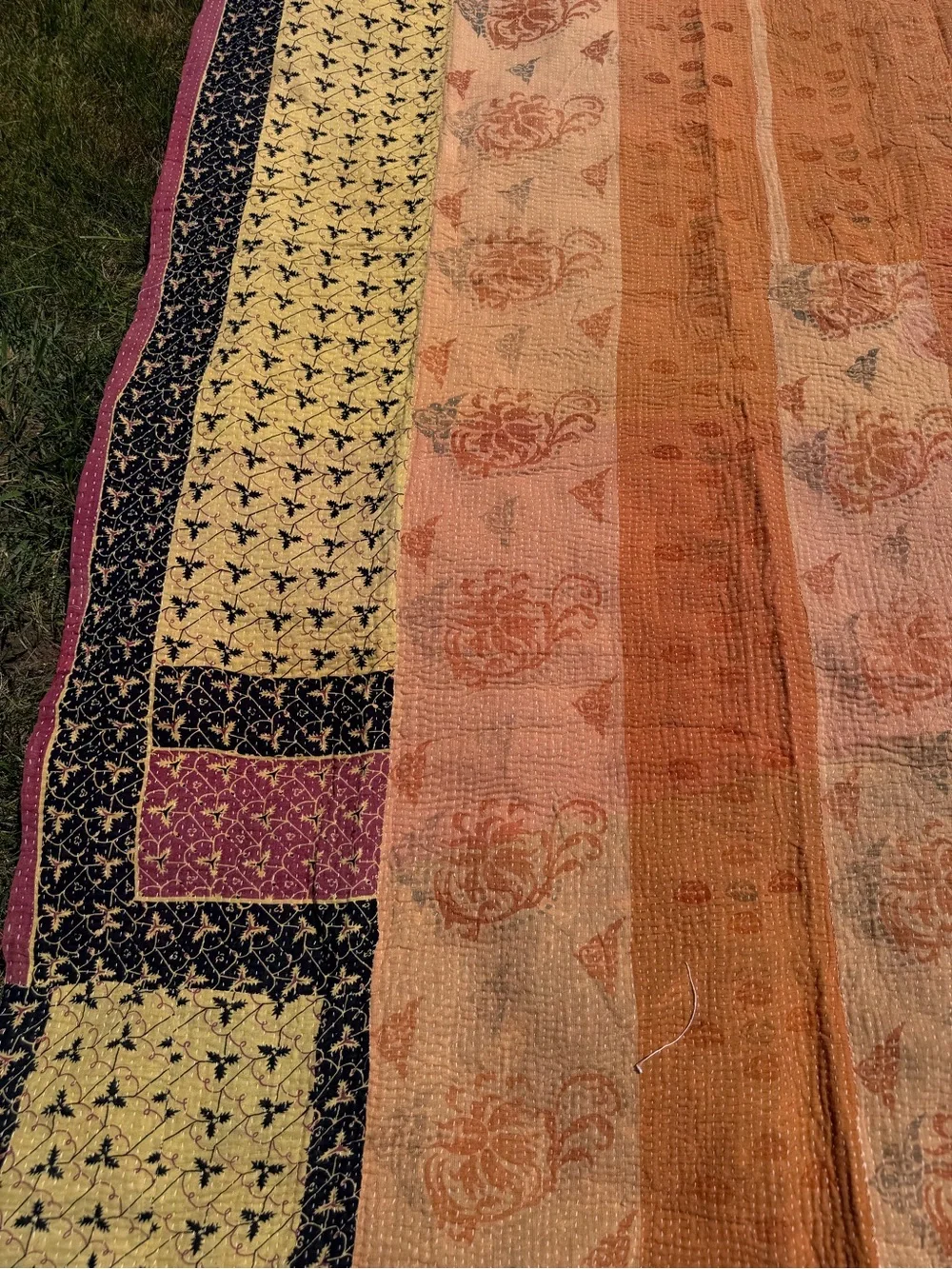 Vintage Hand-Stitched Kantha Quilt India Twin Bedspread Patchwork Floral